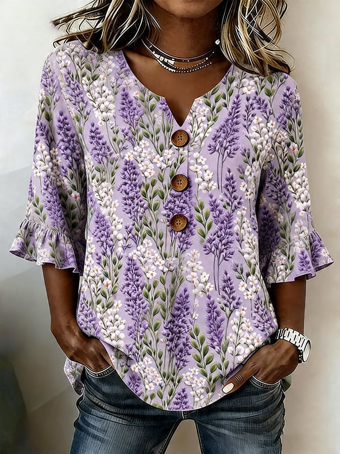 Women's Casual Artistic Purple Cotton-Linen Shirt