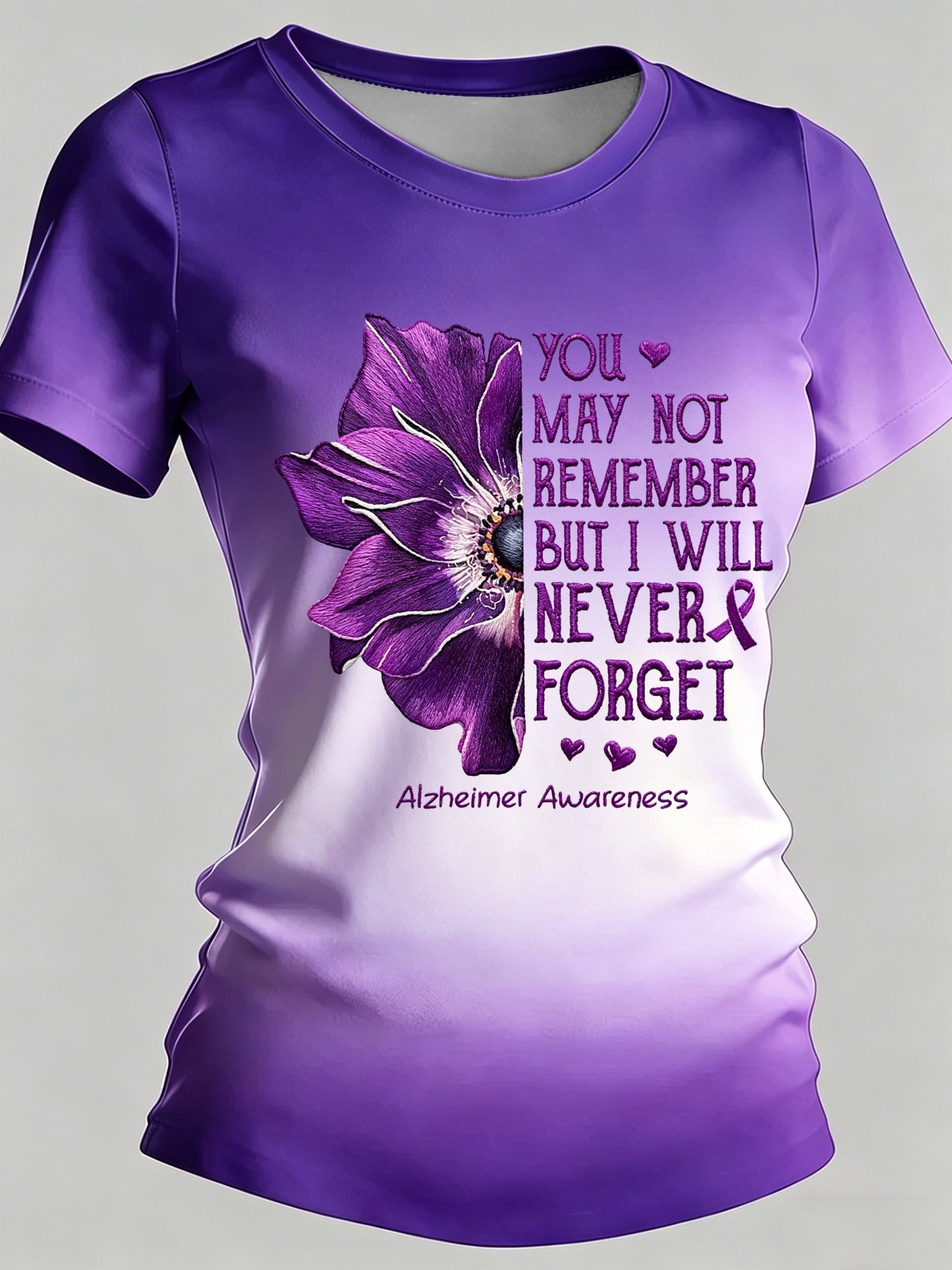 Women's Alzheimer's Awareness Print Casual Crewneck Top