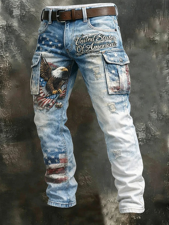 Men's Retro American Eagle Art Print Casual Workwear Trousers