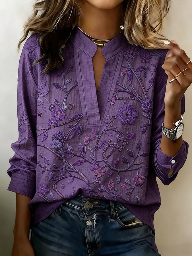 Women's Casual Retro Purple Artistic Cotton Linen Shirt