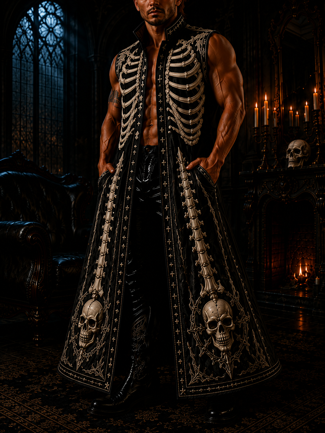 Gothic Art Casual Sleeveless Stand Collar Shirt Outerwear