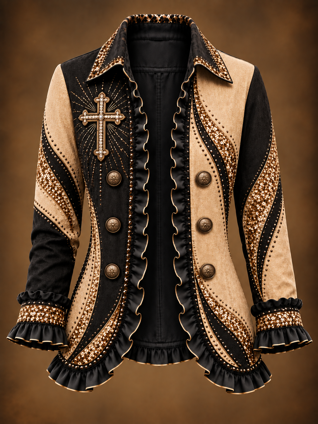 Women's Faith Art Print Casual Ruffled Shirt Jacket