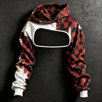 Women's Retro Halloween Plaid Cat Print Hoodie Two-piece Set