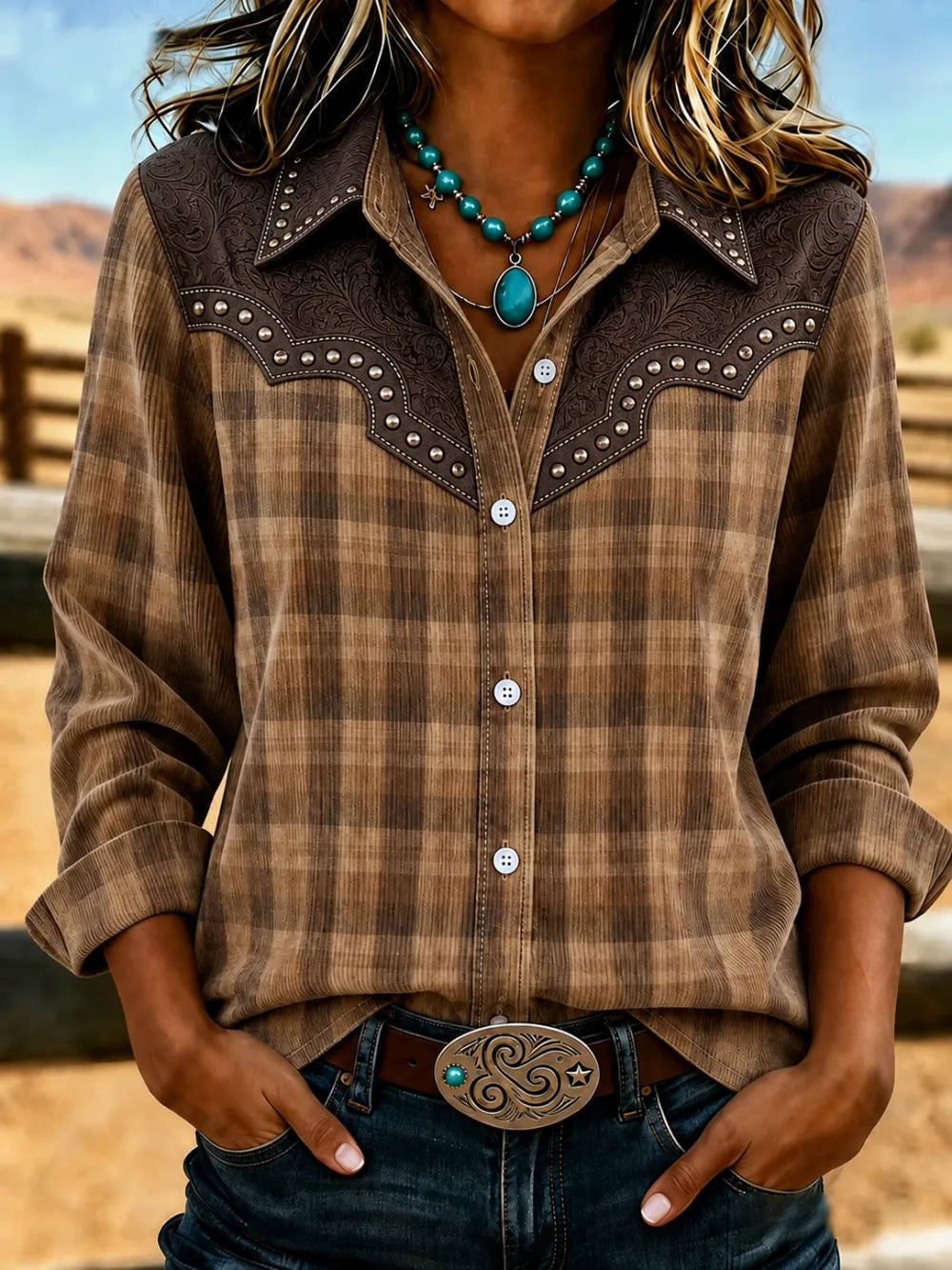 Western Style Floral Art Print Long Sleeve Shirt