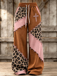 Women'S Retro Leopard Print Cross Print Pants With Patchwork Design
