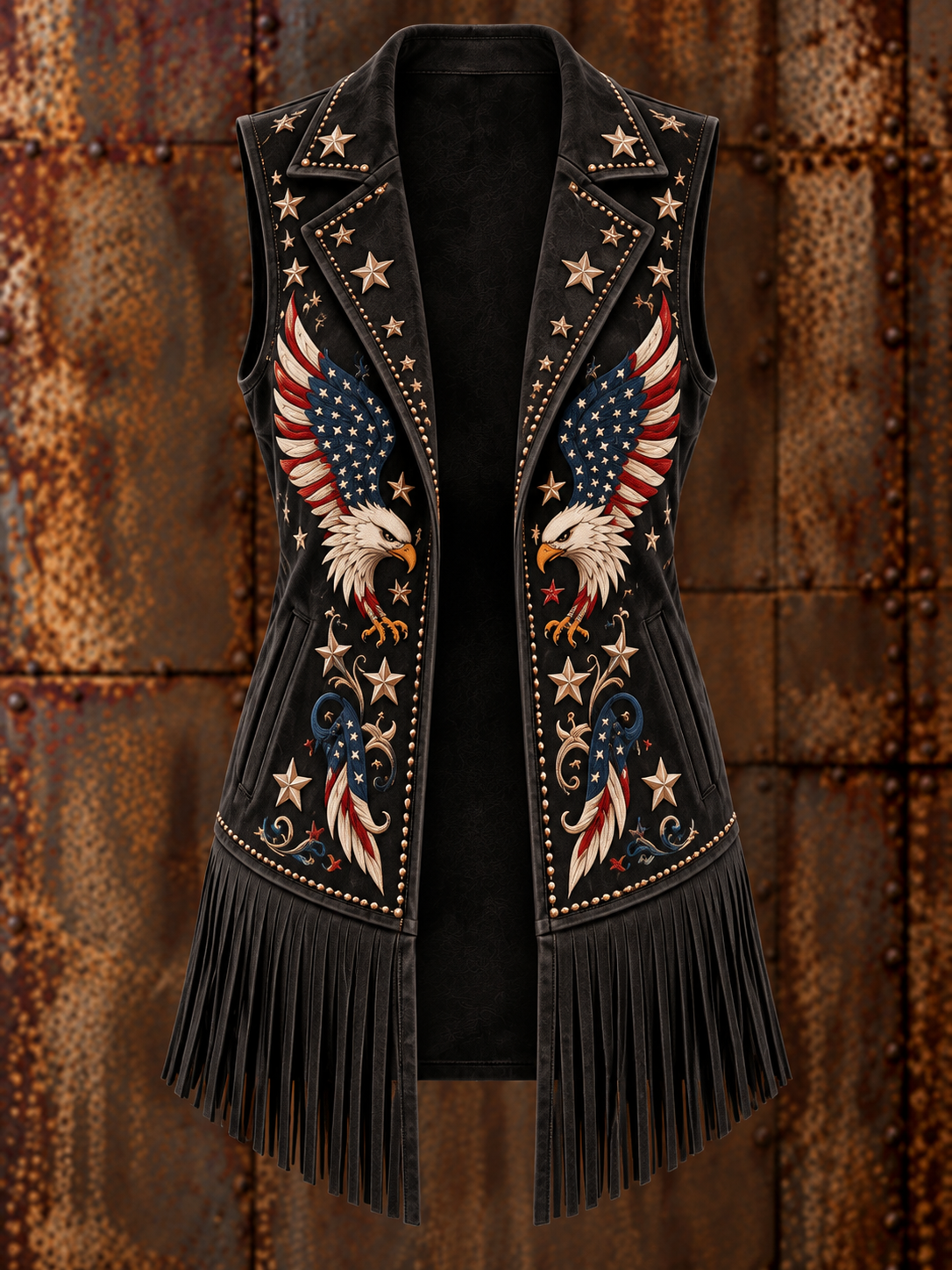 Women's Western Art Print Long Sleeve Fringe Jacket