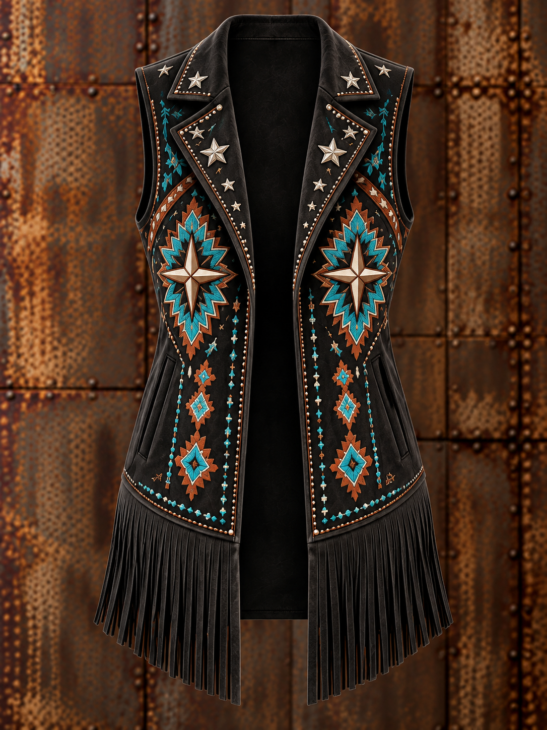 Women's Western Art Print Long Sleeve Fringe Jacket