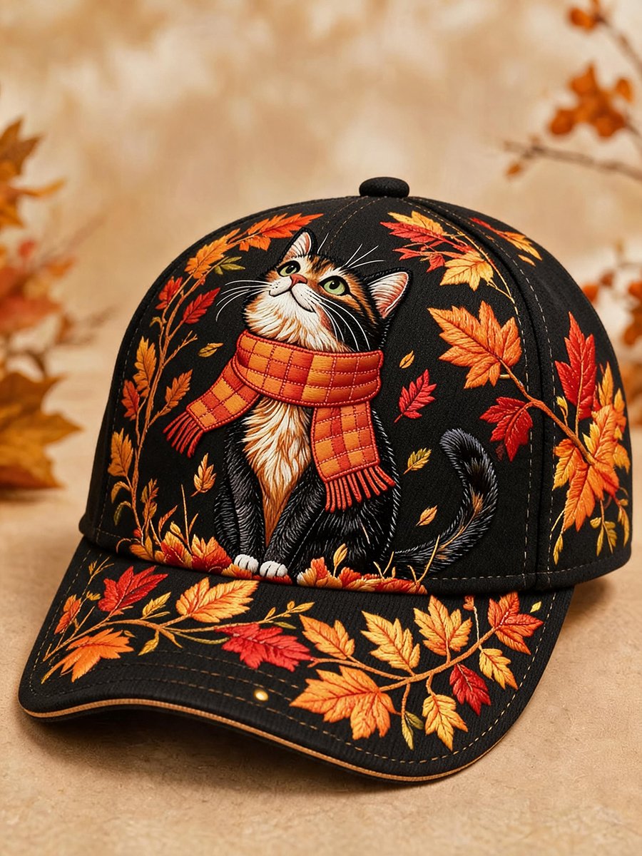 Autumn Cat Print Baseball Cap