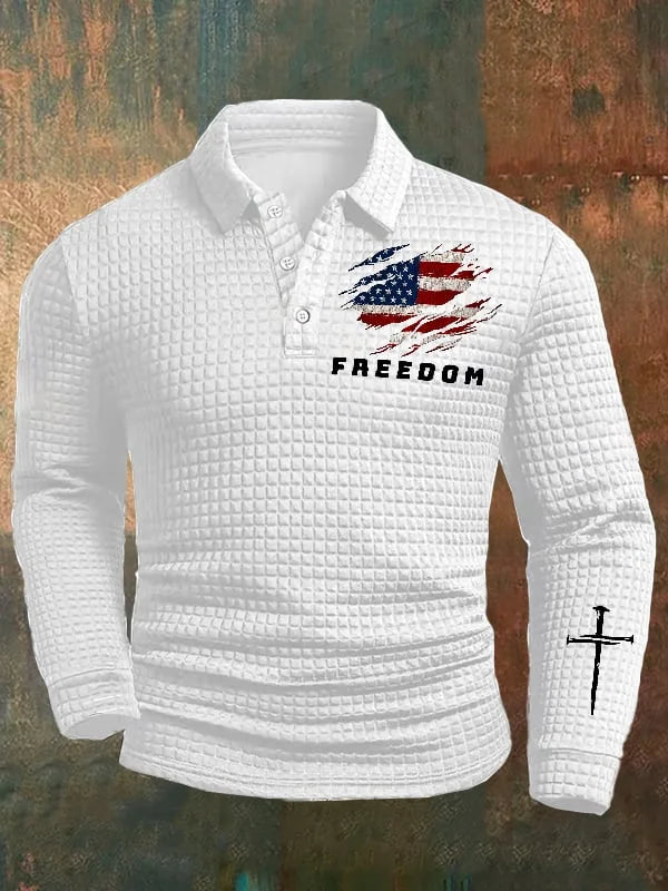 Men's Freedom American Flag Printed Jacquard Fabric Zipper Fur Collar Long Sleeve Sweatshirt