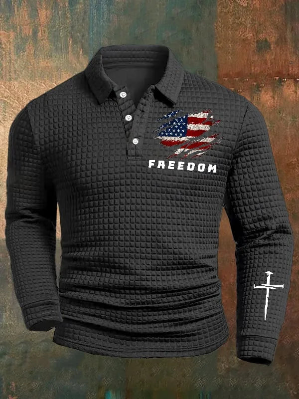 Men's Freedom American Flag Printed Jacquard Fabric Zipper Fur Collar Long Sleeve Sweatshirt