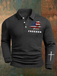Men's Freedom American Flag Printed Jacquard Fabric Zipper Fur Collar Long Sleeve Sweatshirt