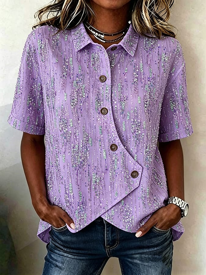 Women's Purple Floral Art Print Shirt