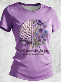 Women's Alzheimer's Awareness Print Casual Crewneck Top