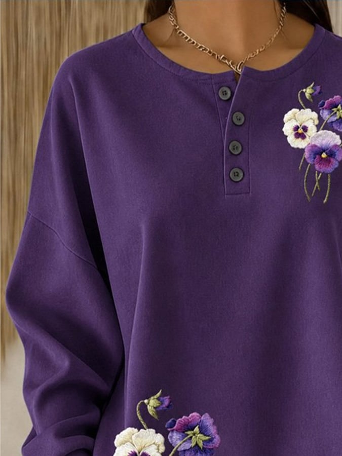 Women's Casual Crew-Neck Ombré Print Pullover Sweatshirt