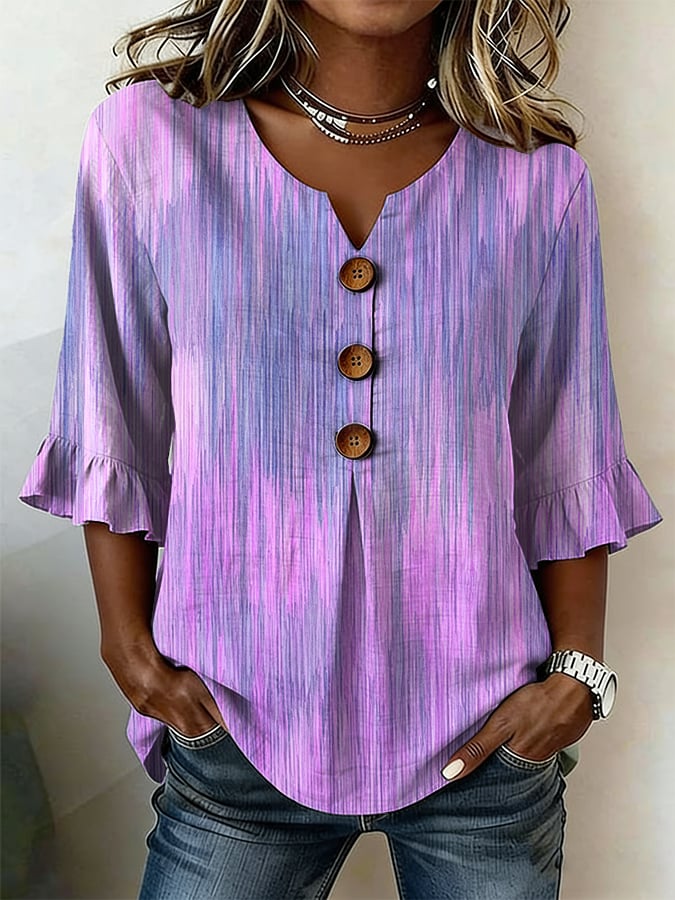 Women's Casual Artistic Purple Cotton-Linen Shirt