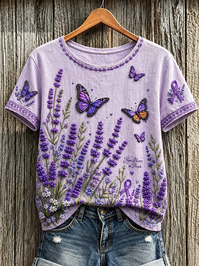 Women's Casual Alzheimer's Awareness Print Short-Sleeve Top