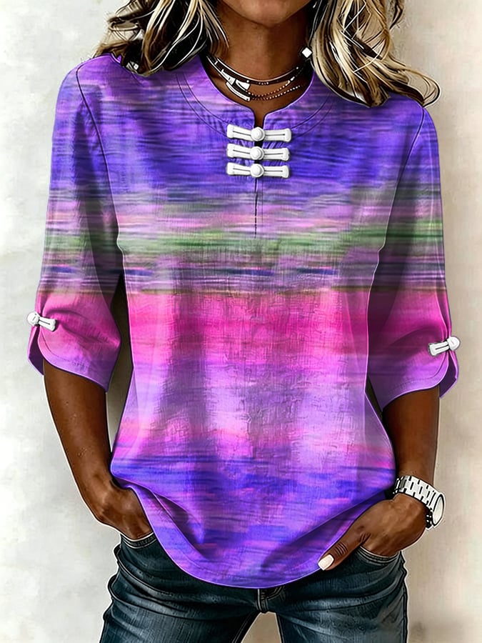 Women's Casual Retro Purple Artistic Frog-button Shirt