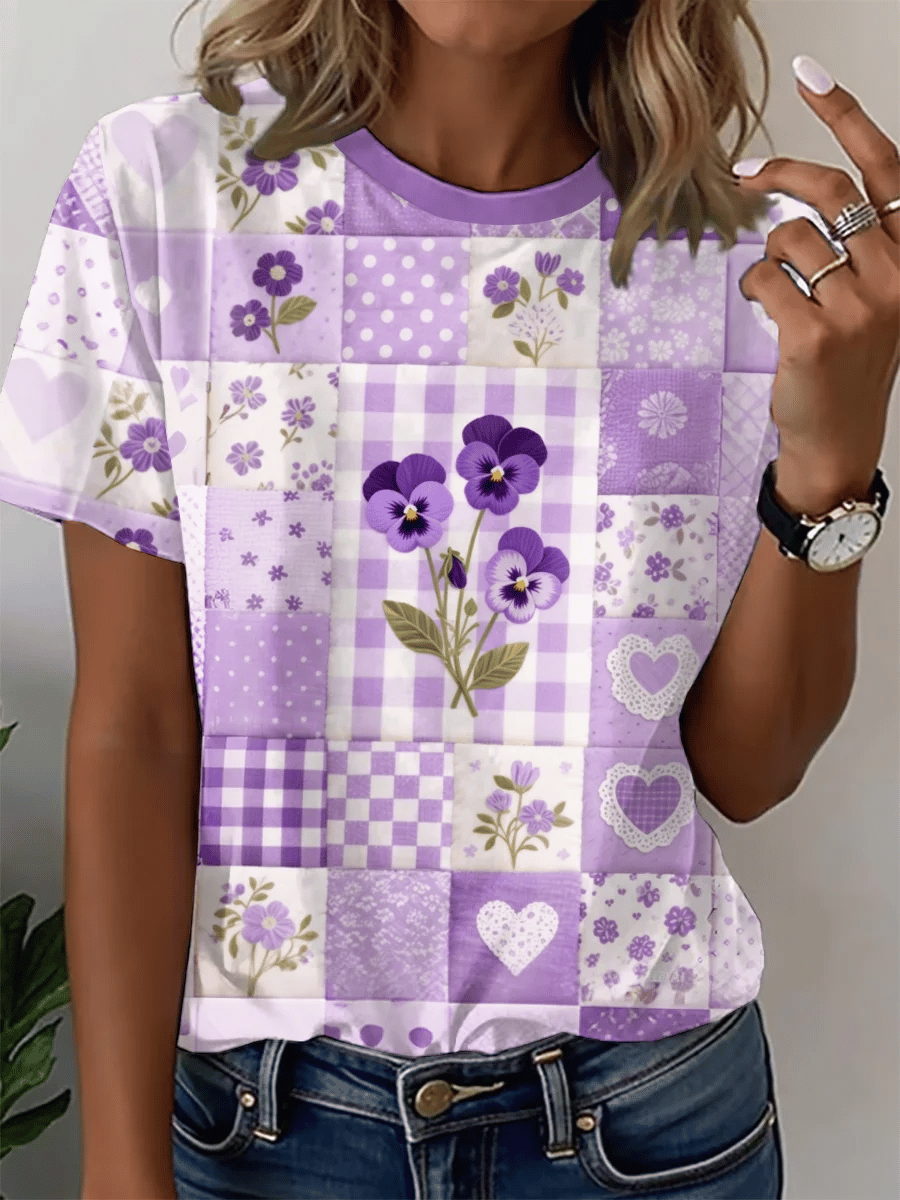 Women's Retro Art Alzheimer's Print Short-Sleeved T-Shirt