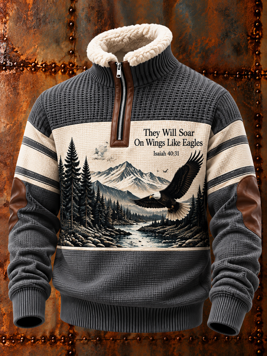 Men's Faith Art Fur Collar Long Sleeve Sweatshirt