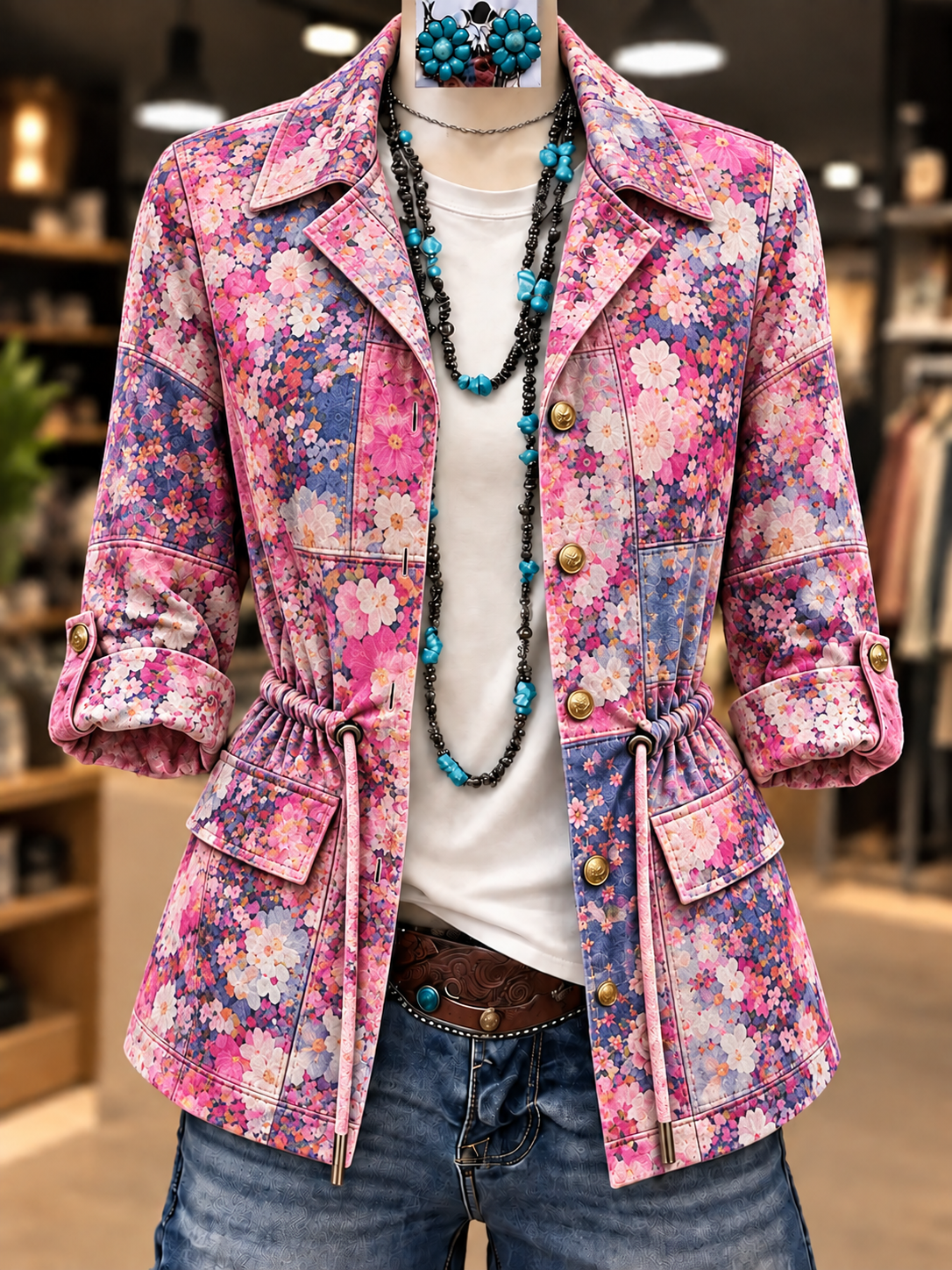 Women's Faith Art Print Long Sleeve Drawstring Waist Jacket