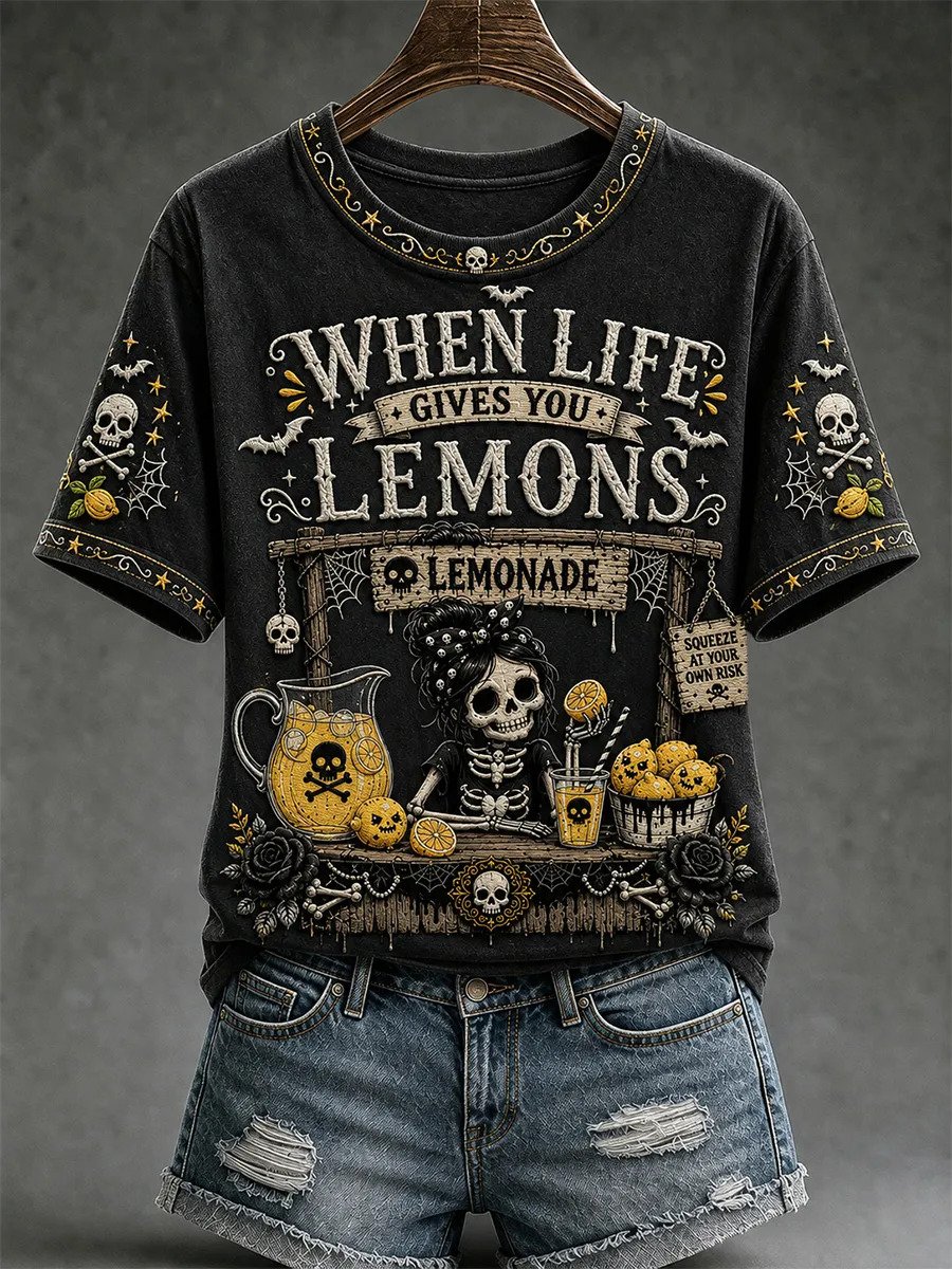 When Life Hands You A Lemon  Make Your Own Lemonade; Squeezing It Comes At Your Own Risk Printed T-Shirt