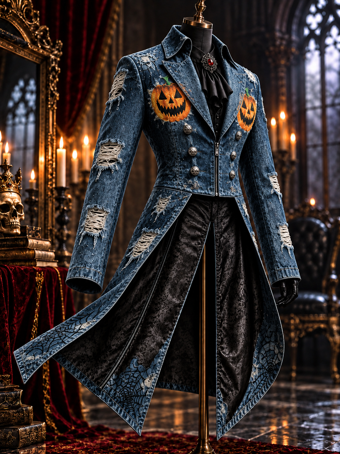 Men's Gothic Punk Art Print Swallow-Tailed Coat