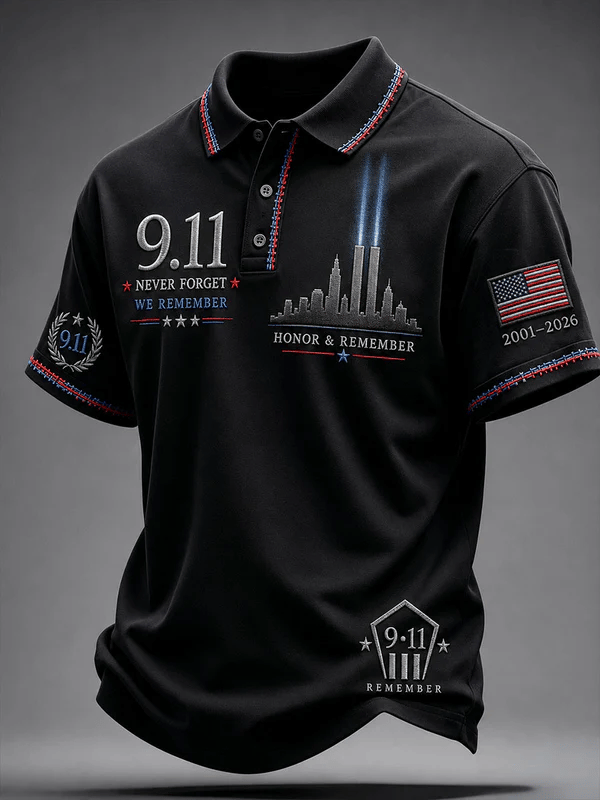 Men's 9.11 Never Forget Print Casual Polo Shirt