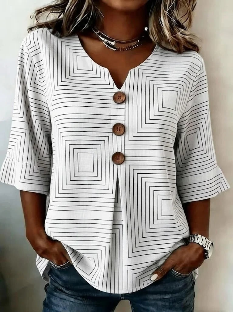 Women's Geometry Art Print Half Sleeve Button Shirt