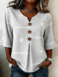Women's Geometry Art Print Half Sleeve Button Shirt