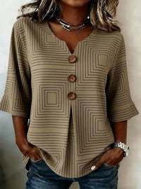 Women's Geometry Art Print Half Sleeve Button Shirt