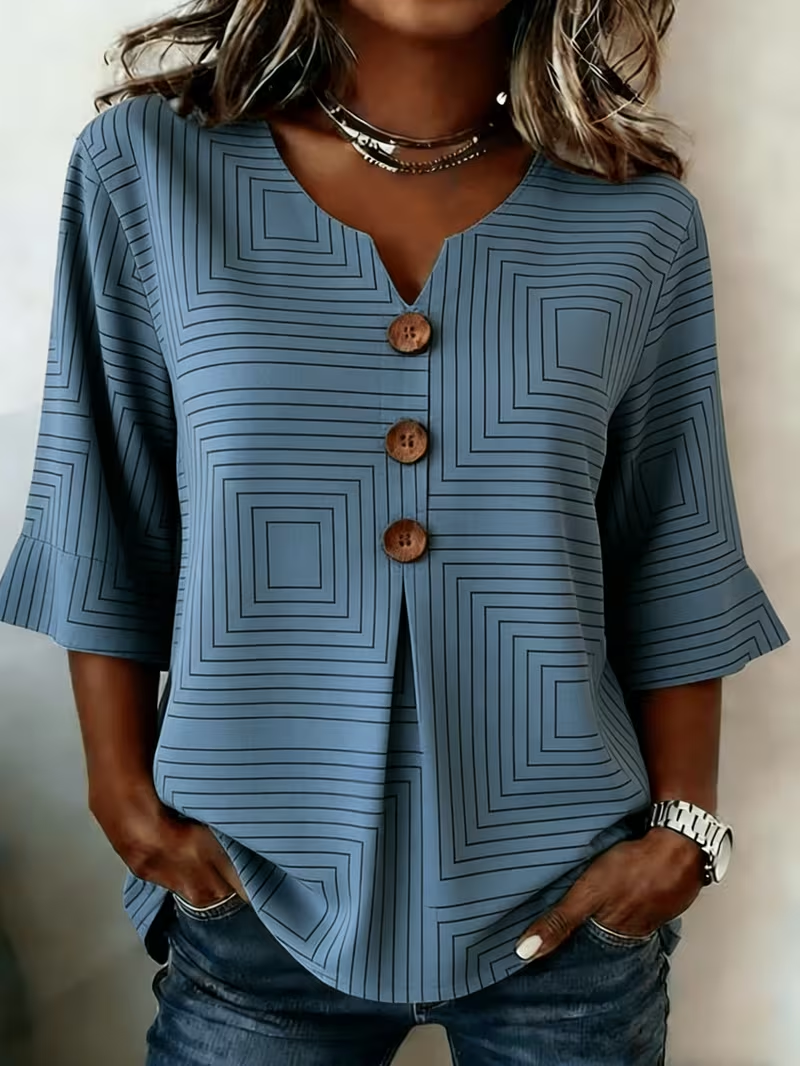 Women's Geometry Art Print Half Sleeve Button Shirt