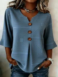 Women's Geometry Art Print Half Sleeve Button Shirt