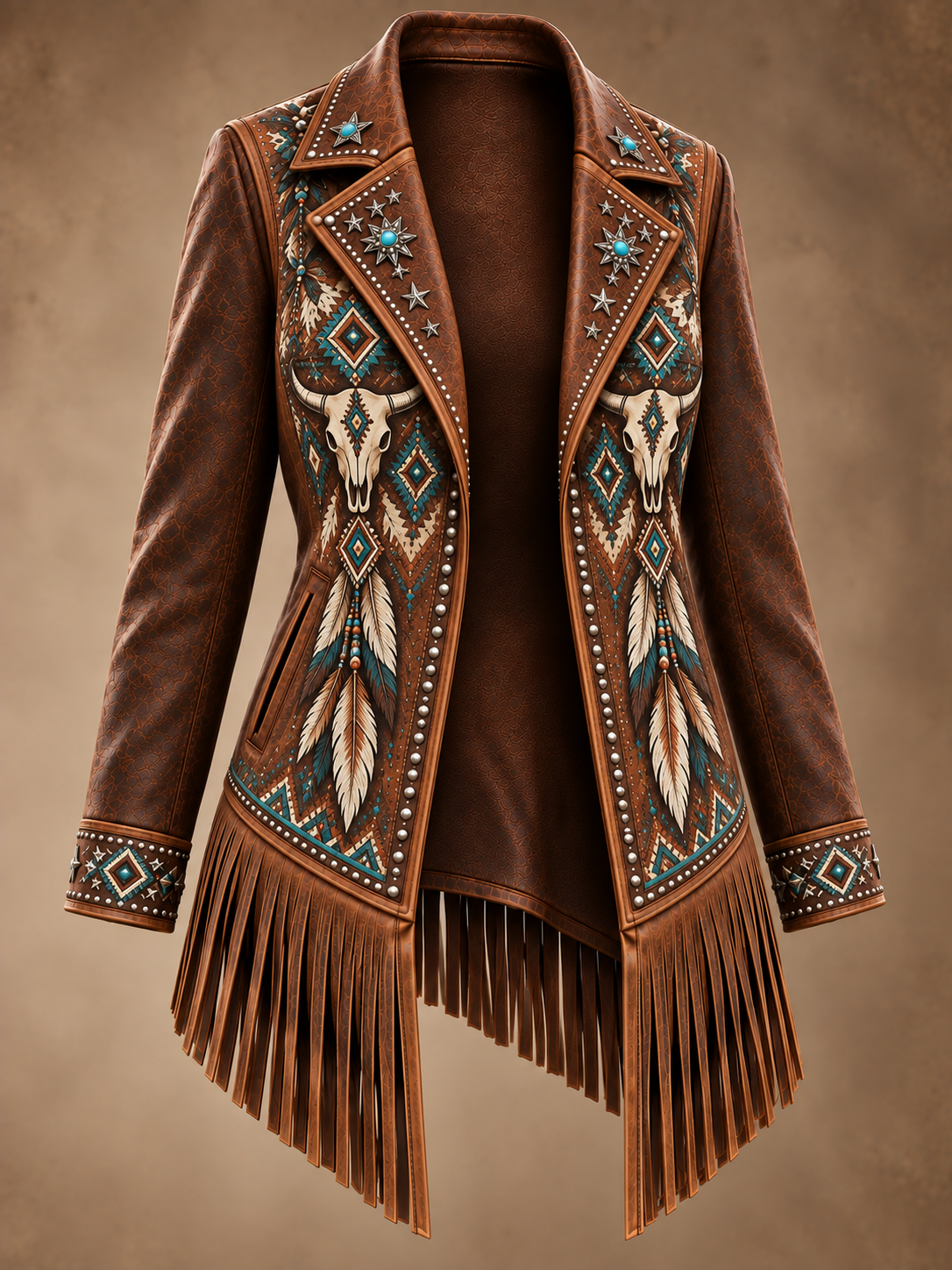 Western Style Art Print Vintage Long Sleeve Jacket