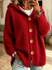 Solid Color Casual Long Sleeve Button Hooded Coat