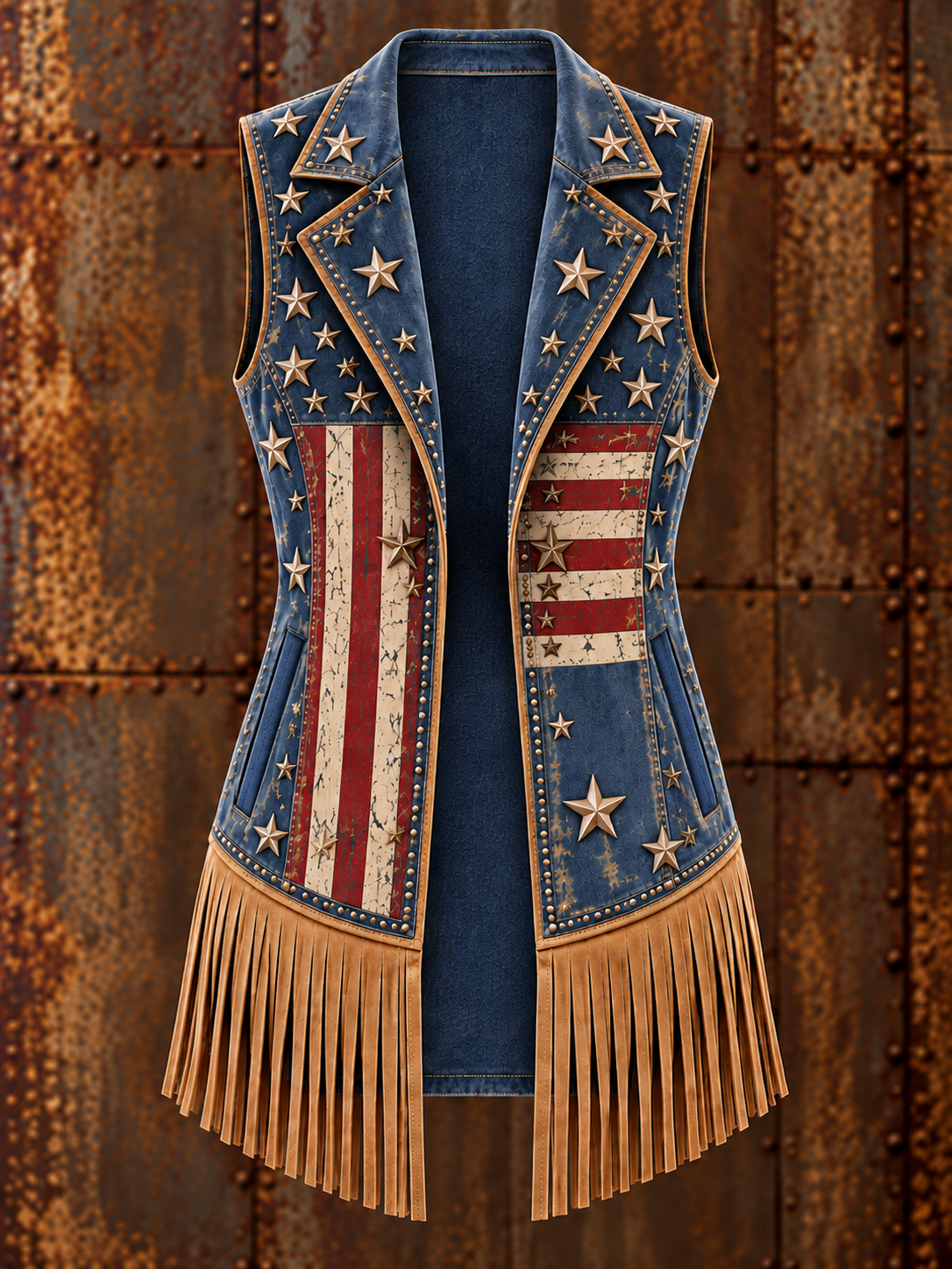 Women's Western Art Print Long Sleeve Fringe Jacket