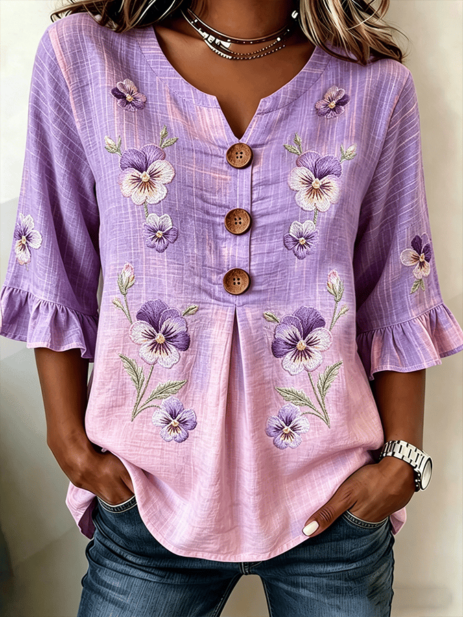 Women's Retro Purple Artistic Cotton Linen Shirt