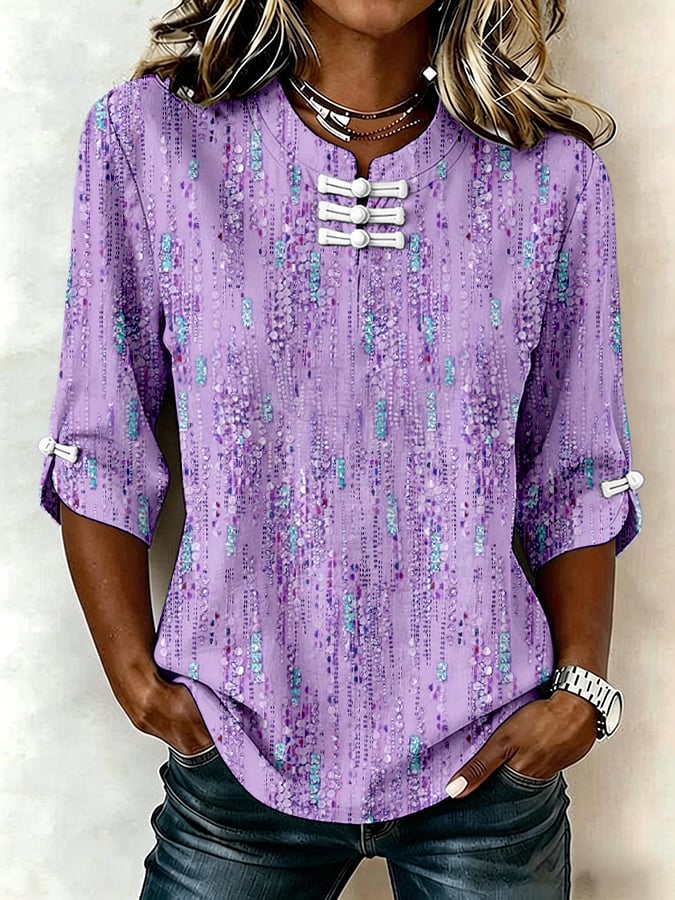 Women's Casual Retro Purple Artistic Frog-button Shirt