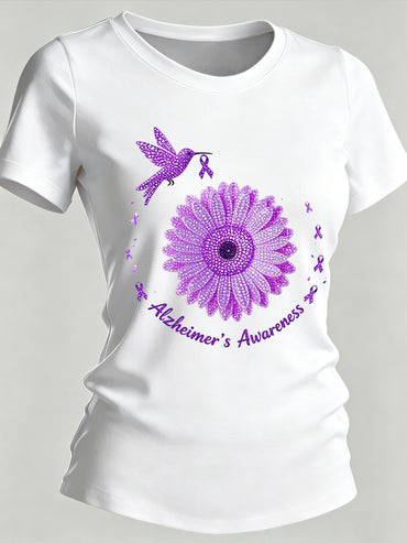 Women's Alzheimer's Awareness Print Casual Crewneck Top