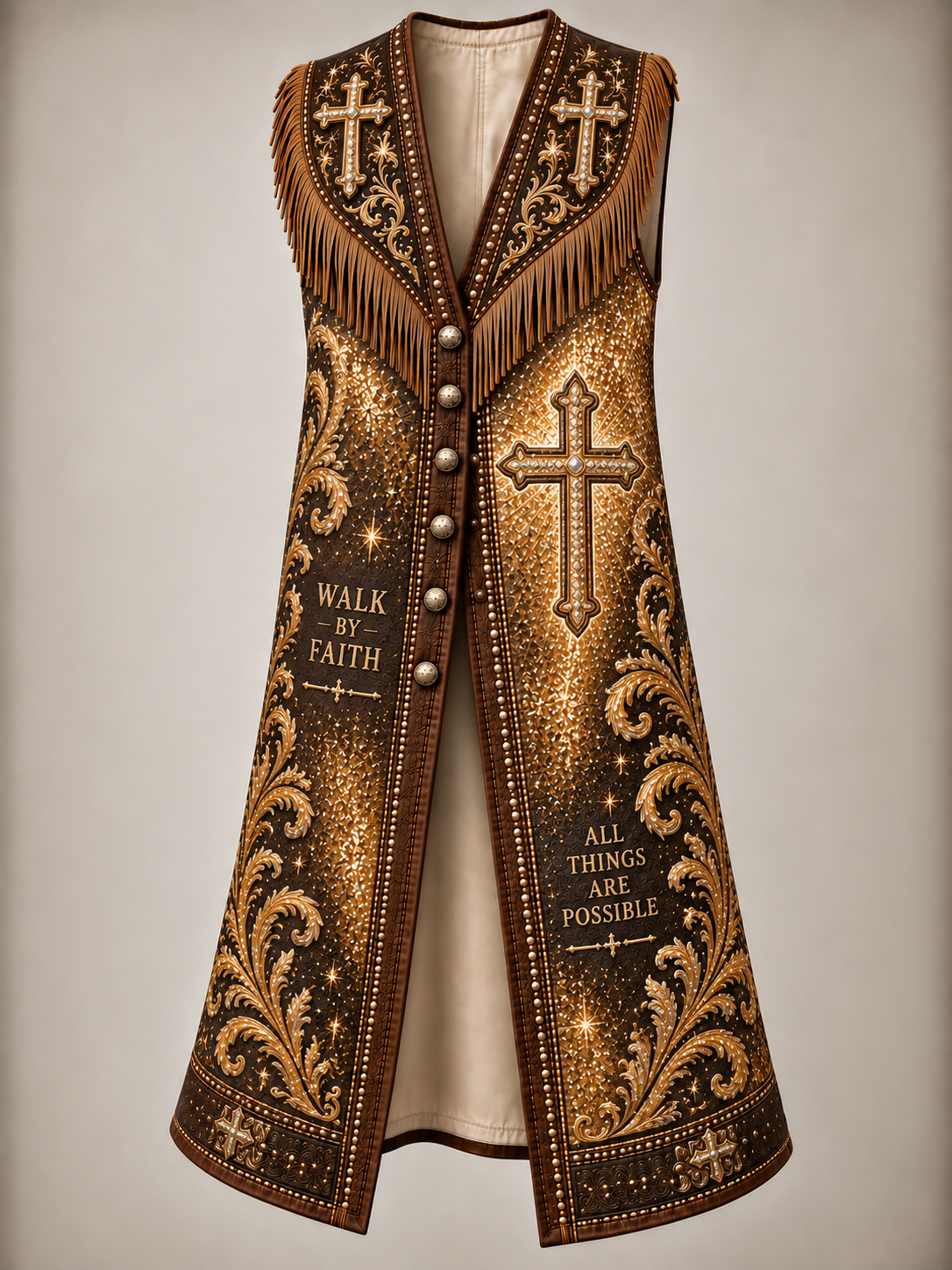 Western Style Faith Art Vintage Sleeveless Fringe Cowboy Jacket