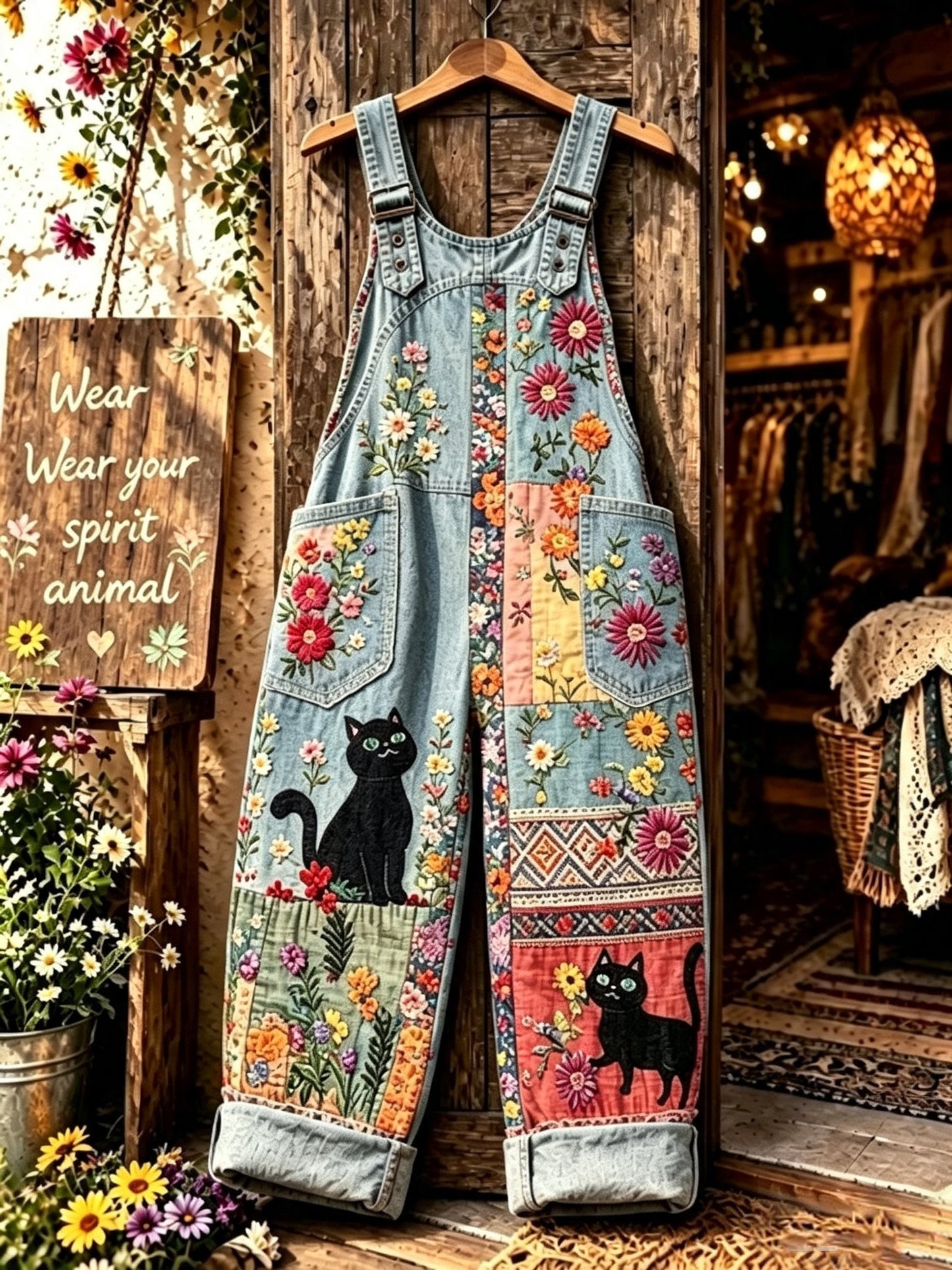 Women's Autumn Faux-Denim Print Jumpsuit