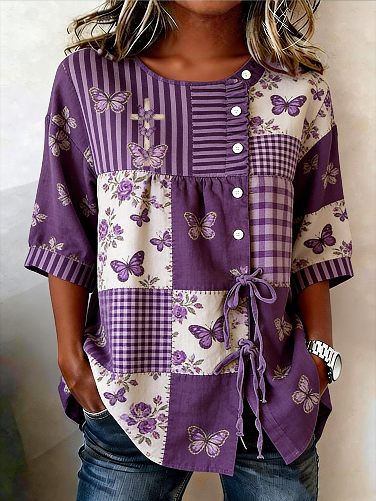 Women's Retro Faith Floral Print Top