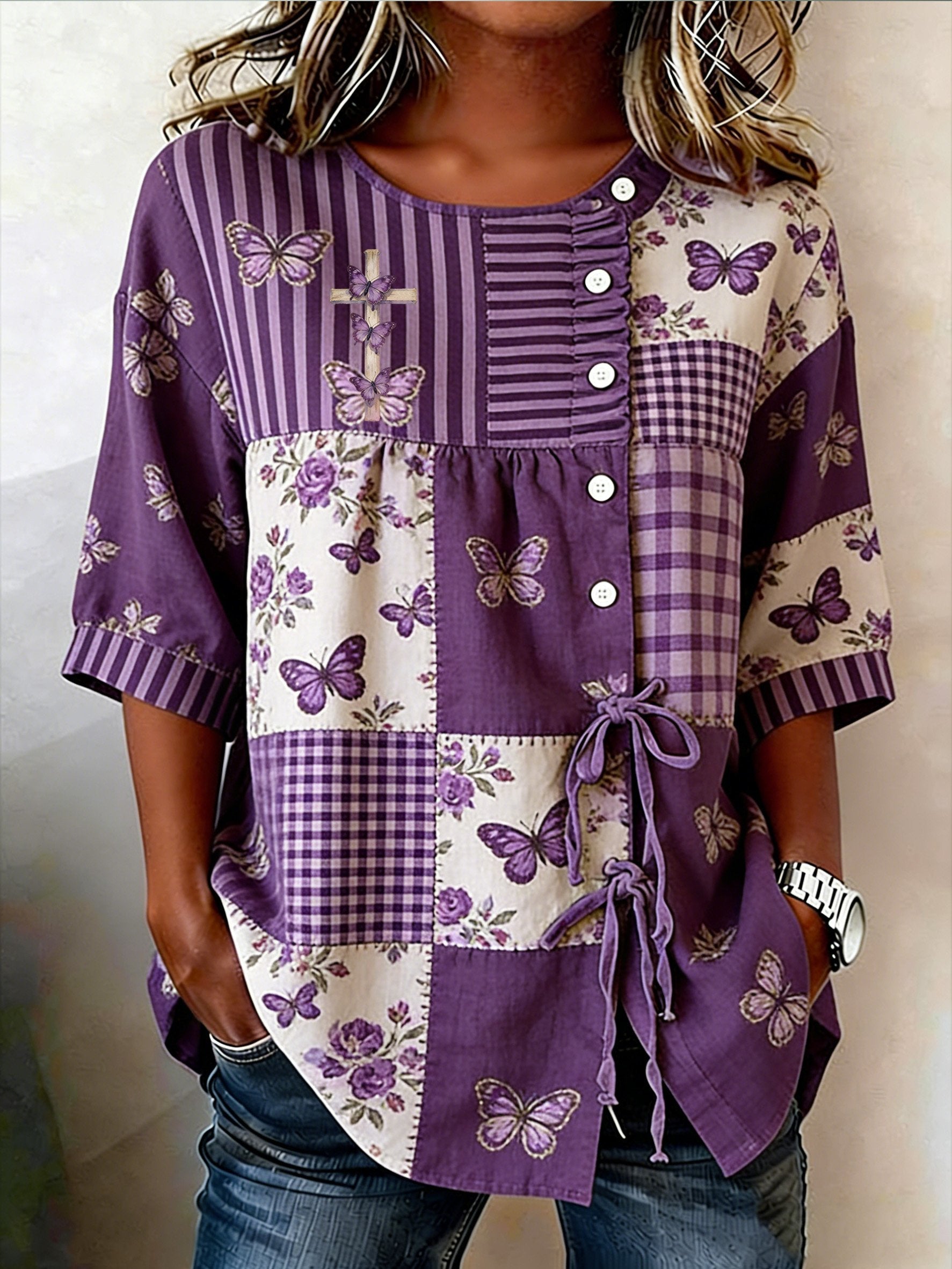 Women's Retro Faith Floral Print Top