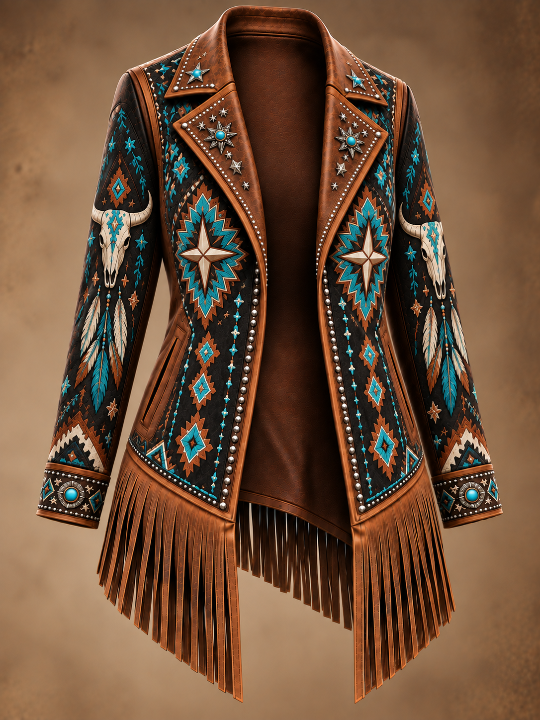 Western Style Art Print Vintage Long Sleeve Jacket
