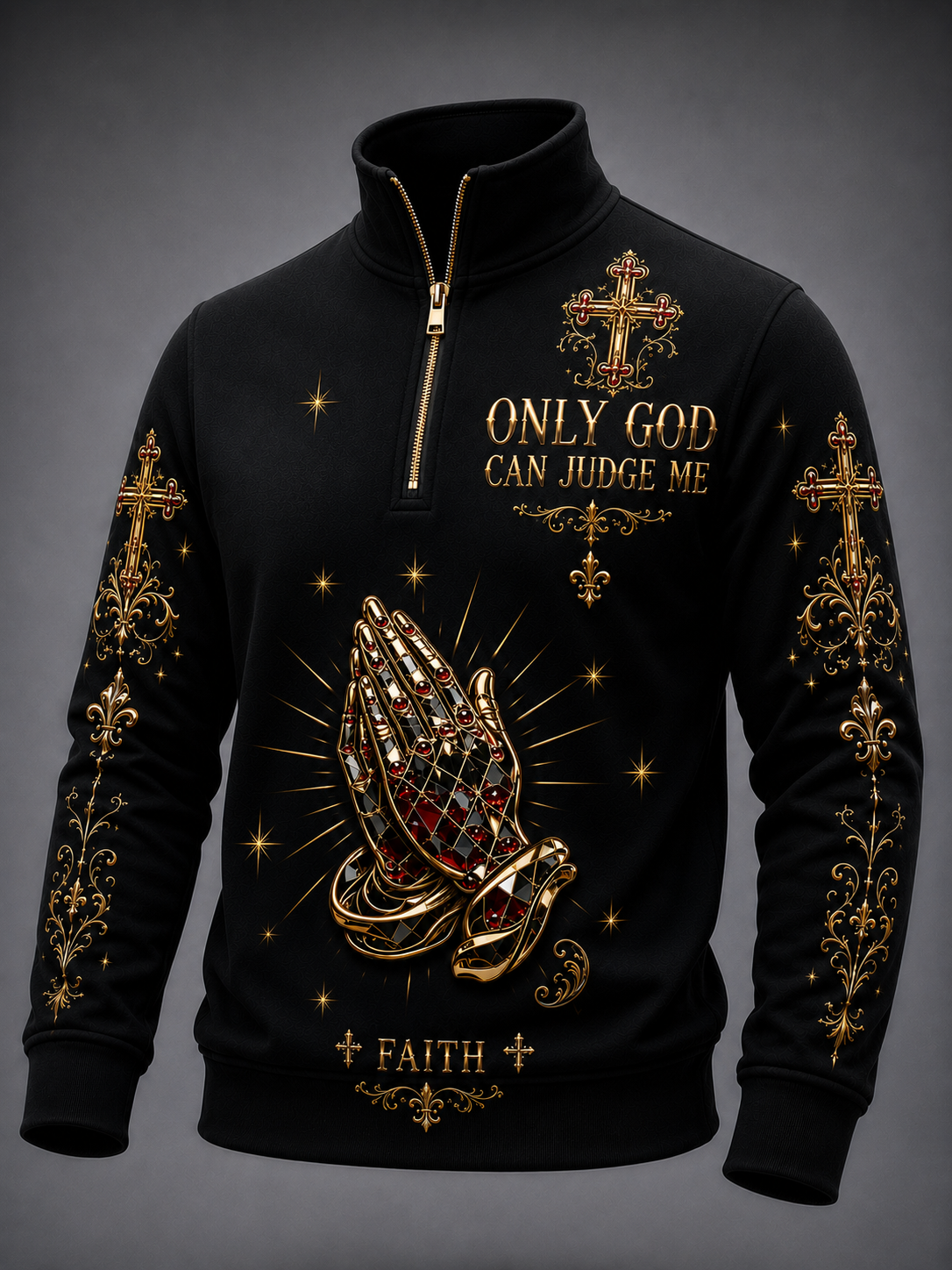 Faith Art Print Long Sleeve Zipper Sweatshirt