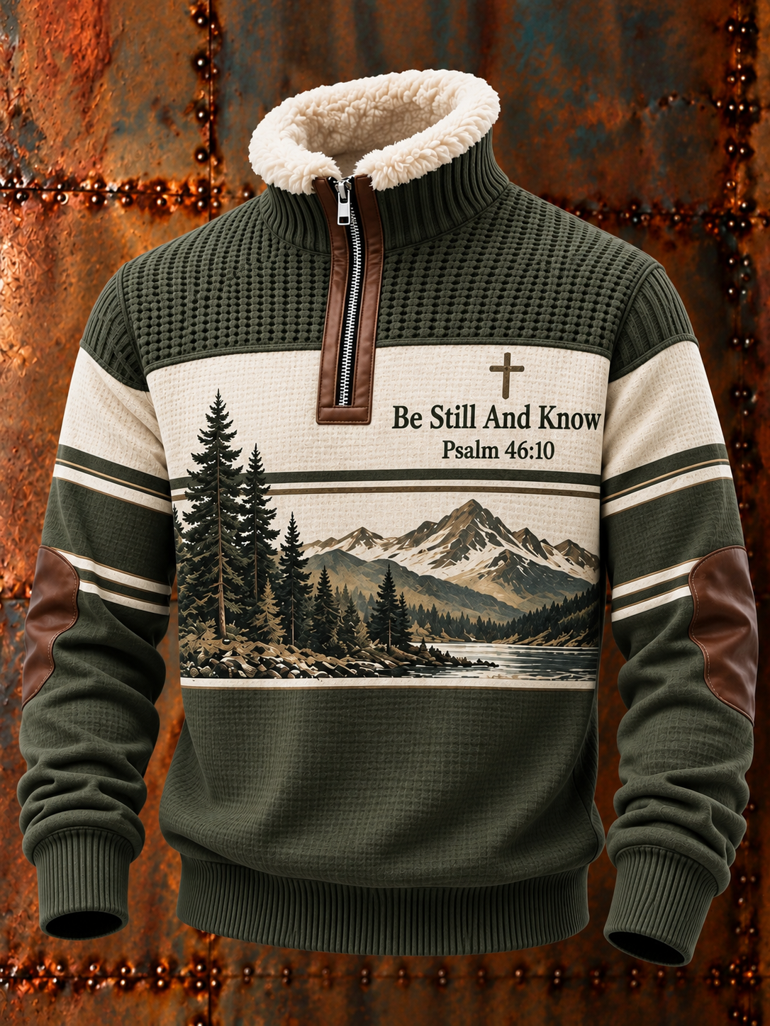 Men's Faith Art Fur Collar Long Sleeve Sweatshirt