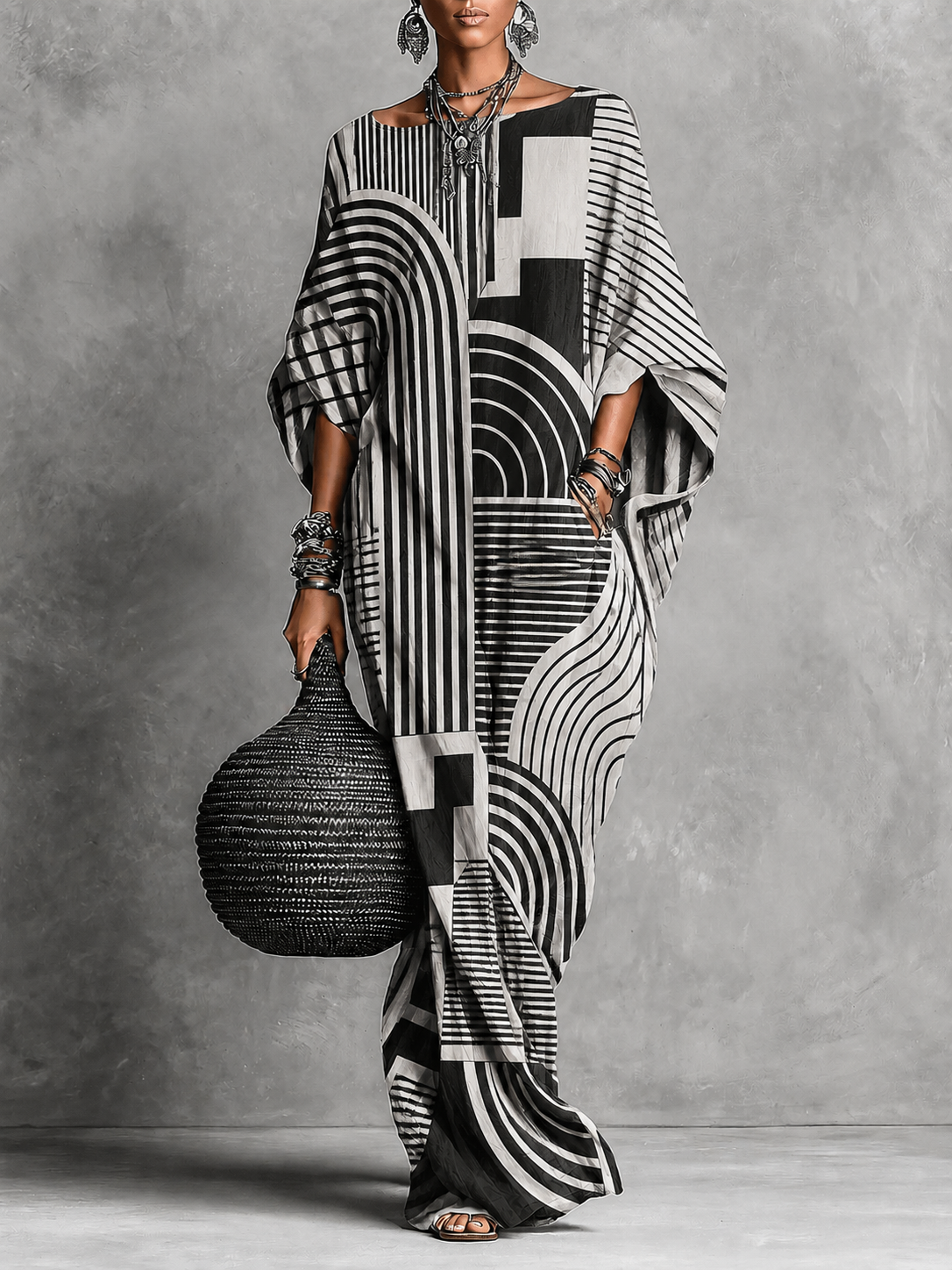 Abstract Art Print Caual Fashion Maxi Dress
