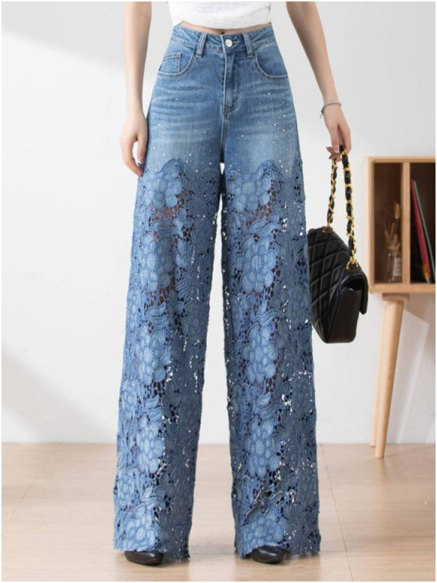 Women's Fashion Casual Lace Jeans