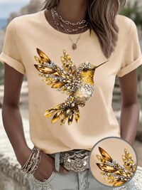 Light Luxury Diamond Hummingbird Print Short-sleeve T-shirt