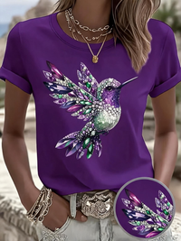 Light Luxury Diamond Hummingbird Print Short-sleeve T-shirt