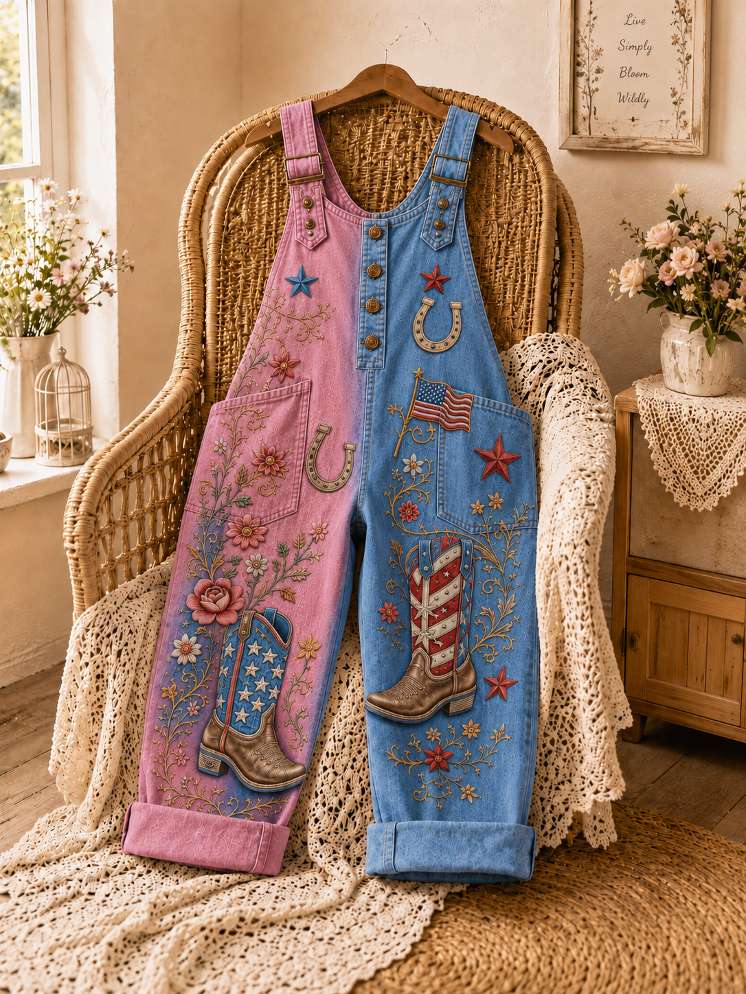 Women's Retro Art Print American Style Jumpsuit